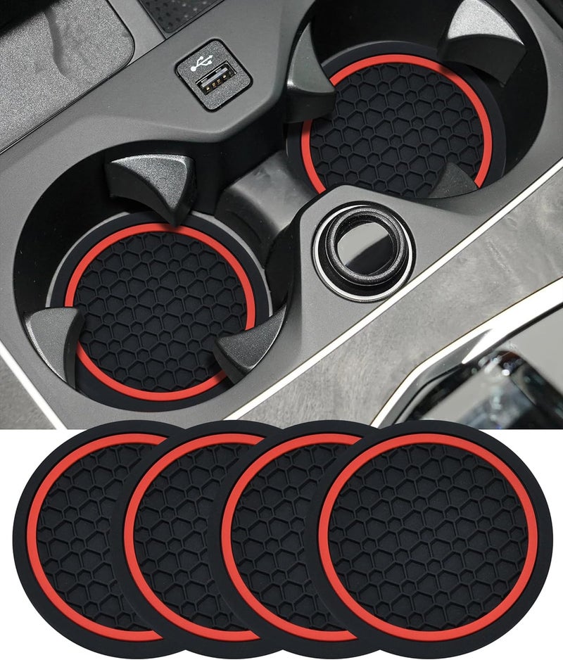 UBOG 4PCS Car Coasters,Car Accessories Car Cup Coasters,Car Accessories Interior,2.75 Inch Car Coasters for Cup Holders,Universal Non-Slip Car Cup Holder Coaster for Most Vehicle Truck (Black&Red) - Image 1